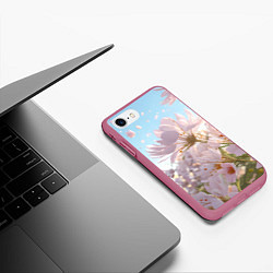 Чехол iPhone 7/8 матовый Розовые цветы на фоне неба, цвет: 3D-малиновый — фото 2
