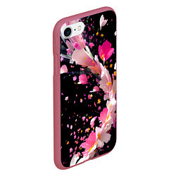 Чехол iPhone 7/8 матовый Вихрь розовых лепестков, цвет: 3D-малиновый — фото 2