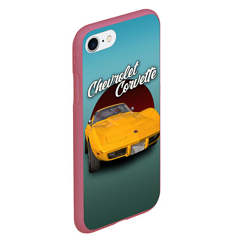 Чехол iPhone 7/8 матовый Американский спорткар Chevrolet Corvette Stingray / 3D-Малиновый – фото 2