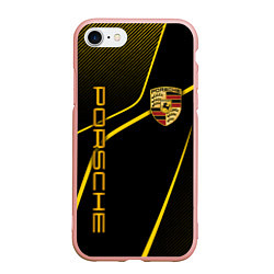 Чехол iPhone 7/8 матовый Porsche - Gold line, цвет: 3D-светло-розовый