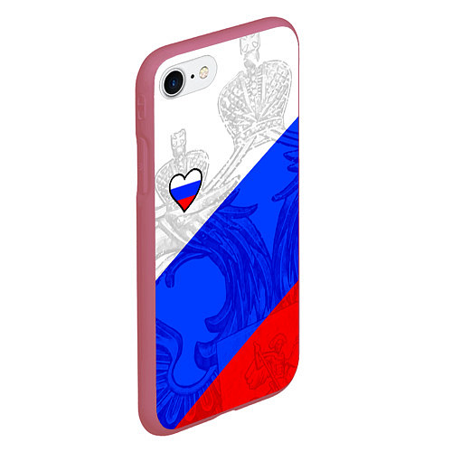 Чехол iPhone 7/8 матовый Сердечко - Россия / 3D-Малиновый – фото 2
