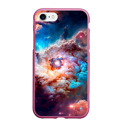 Чехол iPhone 7/8 матовый Небула в космосе в голубо-розовых тонах - нейронна