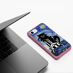 Чехол iPhone 7/8 матовый Кот Бегемот на примусе в Звездной ночи, цвет: 3D-малиновый — фото 2