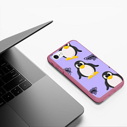 Чехол iPhone 7/8 матовый Пингвин и веточка, цвет: 3D-малиновый — фото 2