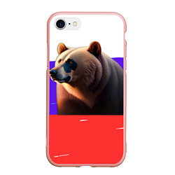 Чехол iPhone 7/8 матовый Медведь на флаге России, цвет: 3D-светло-розовый