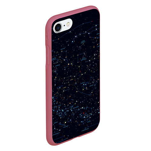 Чехол iPhone 7/8 матовый Звездное небо созвездия / 3D-Малиновый – фото 2