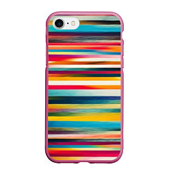 Чехол iPhone 7/8 матовый Разноцветные горизонтальные полосы, цвет: 3D-малиновый