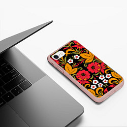 Чехол iPhone 7/8 матовый Хохлома узор, цвет: 3D-светло-розовый — фото 2