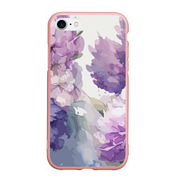 Чехол iPhone 7/8 матовый Сирень и Пионы Акварель, цвет: 3D-светло-розовый