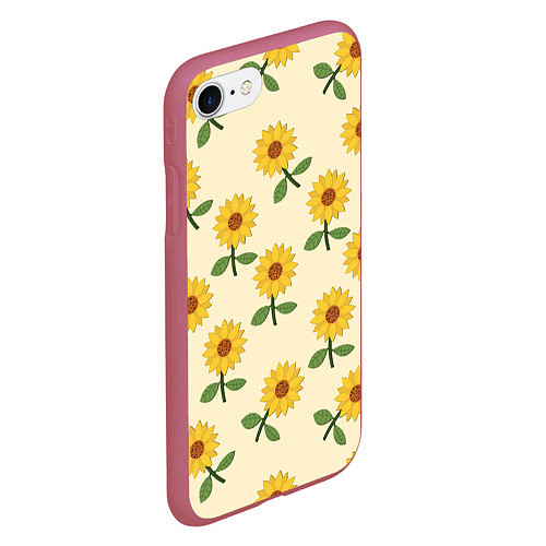Чехол iPhone 7/8 матовый Подсолнух с листьями / 3D-Малиновый – фото 2