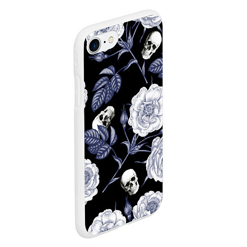 Чехол iPhone 7/8 матовый Черепа с розами / 3D-Белый – фото 2
