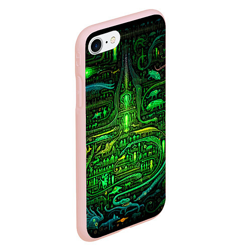 Чехол iPhone 7/8 матовый Психоделика в зеленом - нейронная сеть / 3D-Светло-розовый – фото 2