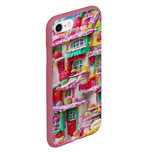 Чехол iPhone 7/8 матовый Домики из сладостей / 3D-Малиновый – фото 2