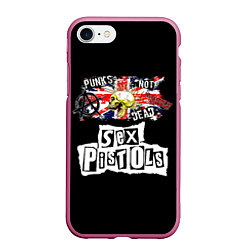 Чехол iPhone 7/8 матовый Sex Pistols - punks not dead, цвет: 3D-малиновый