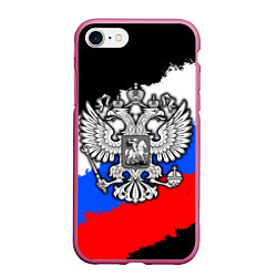 Чехол iPhone 7/8 матовый Триколор - герб РФ, цвет: 3D-малиновый