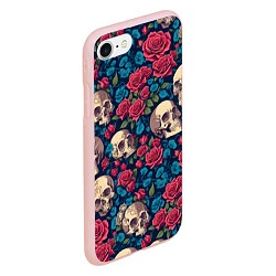 Чехол iPhone 7/8 матовый Черепа и красные розы, цвет: 3D-светло-розовый — фото 2
