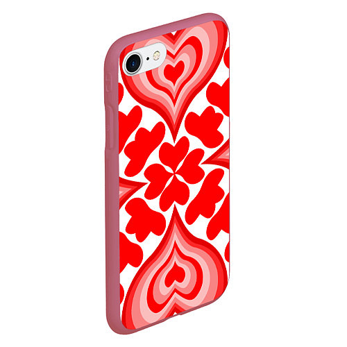 Чехол iPhone 7/8 матовый Узор из многих сердечек / 3D-Малиновый – фото 2