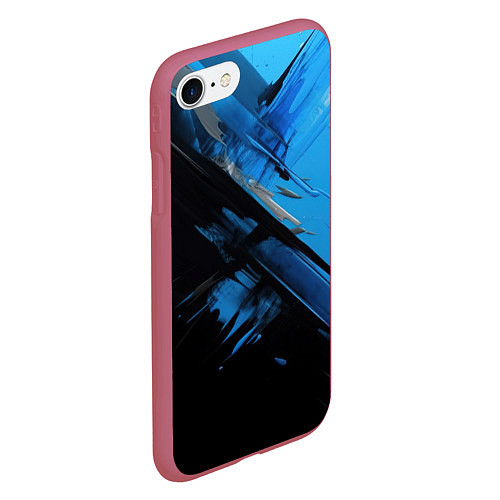 Чехол iPhone 7/8 матовый Черно-синяя краска / 3D-Малиновый – фото 2