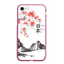 Чехол iPhone 7/8 матовый Цветущая сакура и солнце - Япония, цвет: 3D-малиновый