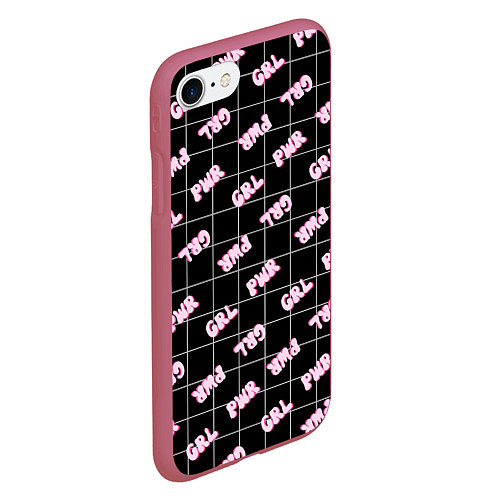 Чехол iPhone 7/8 матовый Girl power - черный в клетку / 3D-Малиновый – фото 2