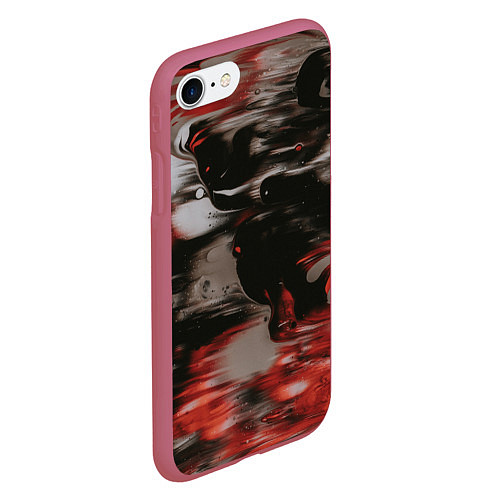 Чехол iPhone 7/8 матовый Чёрные и красные волны / 3D-Малиновый – фото 2