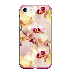Чехол iPhone 7/8 матовый Желтые и нежно-розовые орхидеи - паттерн, цвет: 3D-малиновый