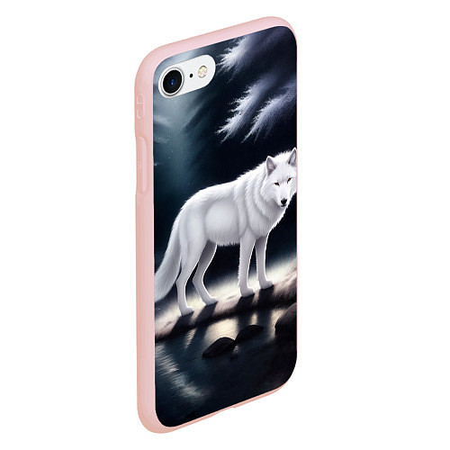 Чехол iPhone 7/8 матовый Белый волк в лесу / 3D-Светло-розовый – фото 2