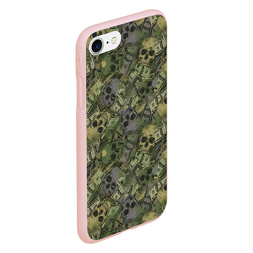 Чехол iPhone 7/8 матовый Камуфляж с черепами и долларами / 3D-Светло-розовый – фото 2