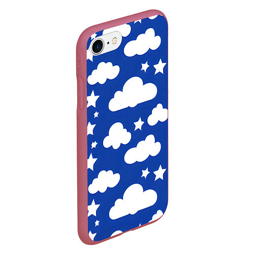 Чехол iPhone 7/8 матовый Облака и звёздочки / 3D-Малиновый – фото 2