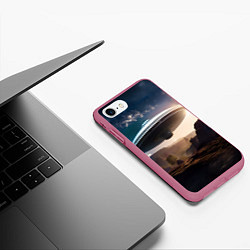 Чехол iPhone 7/8 матовый НЛО над горами, цвет: 3D-малиновый — фото 2