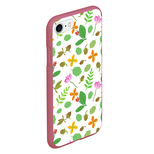 Чехол iPhone 7/8 матовый Цветы и листья / 3D-Малиновый – фото 2