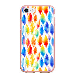 Чехол iPhone 7/8 матовый Желто-красно-синие перья тай-дай: паттерн, цвет: 3D-светло-розовый