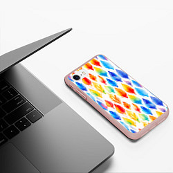 Чехол iPhone 7/8 матовый Желто-красно-синие перья тай-дай: паттерн, цвет: 3D-светло-розовый — фото 2