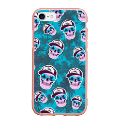 Чехол iPhone 7/8 матовый Черепа в очках и пальмы, цвет: 3D-светло-розовый