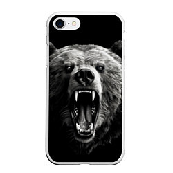 Чехол iPhone 7/8 матовый Агрессивный таежный медведь, цвет: 3D-белый