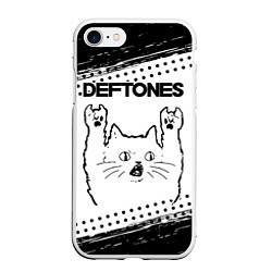 Чехол iPhone 7/8 матовый Deftones рок кот на светлом фоне, цвет: 3D-белый