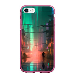 Чехол iPhone 7/8 матовый Кибер город будущего, цвет: 3D-малиновый