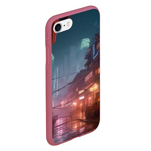 Чехол iPhone 7/8 матовый Киберпанк город будущего / 3D-Малиновый – фото 2