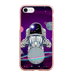 Чехол iPhone 7/8 матовый Космонавт с планетами и звездами, цвет: 3D-светло-розовый