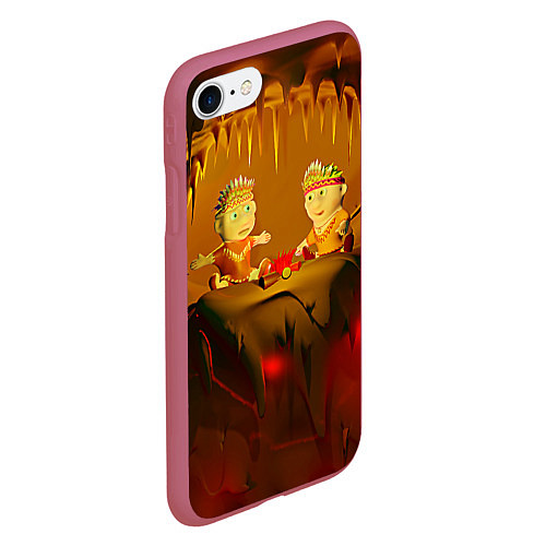 Чехол iPhone 7/8 матовый Два индейца у костра в пещере / 3D-Малиновый – фото 2