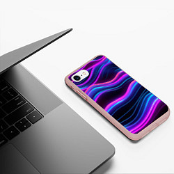 Чехол iPhone 7/8 матовый Фиолетовые неоновые волны, цвет: 3D-светло-розовый — фото 2