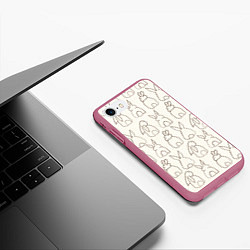 Чехол iPhone 7/8 матовый Хвостики зайчиков - паттерн на молочном, цвет: 3D-малиновый — фото 2