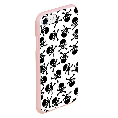 Чехол iPhone 7/8 матовый Черепа и кости паттерном / 3D-Светло-розовый – фото 2