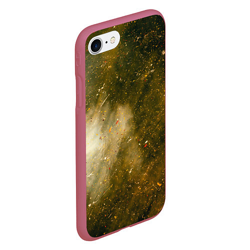Чехол iPhone 7/8 матовый Золотистый туман и краски / 3D-Малиновый – фото 2