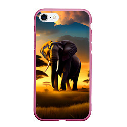 Чехол iPhone 7/8 матовый Слон и рассвет в саванне