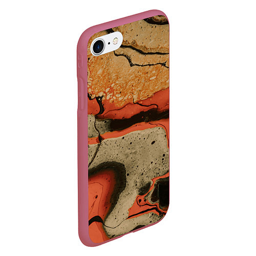 Чехол iPhone 7/8 матовый Оранжевые и бежевые потоки красок / 3D-Малиновый – фото 2