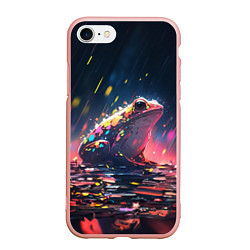 Чехол iPhone 7/8 матовый Лягушка под дождем - нейросеть, цвет: 3D-светло-розовый