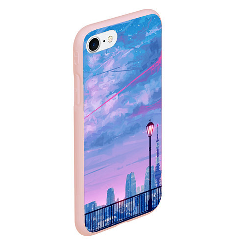 Чехол iPhone 7/8 матовый Город и красочное небо / 3D-Светло-розовый – фото 2