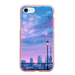 Чехол iPhone 7/8 матовый Город и красочное небо, цвет: 3D-светло-розовый