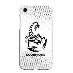 Чехол iPhone 7/8 матовый Scorpions с потертостями на светлом фоне, цвет: 3D-белый